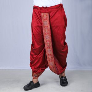 Mens Maroon Color Sofura Silk Dhoti-2741D