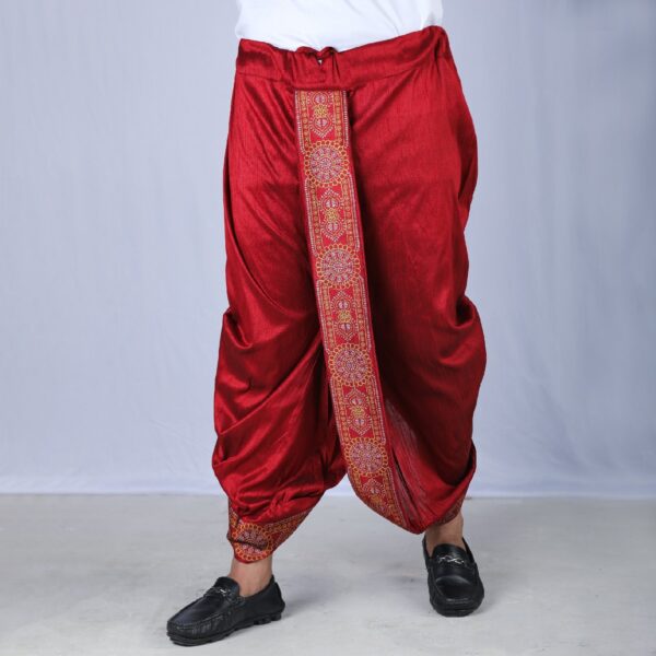Mens Maroon Color Sofura Silk Dhoti-2741D