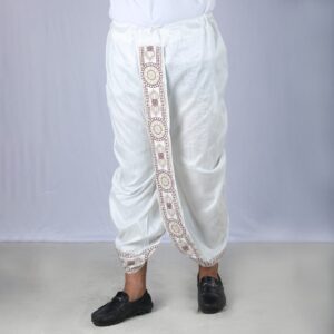 Mens White Color Sofura Silk Dhoti-2742D
