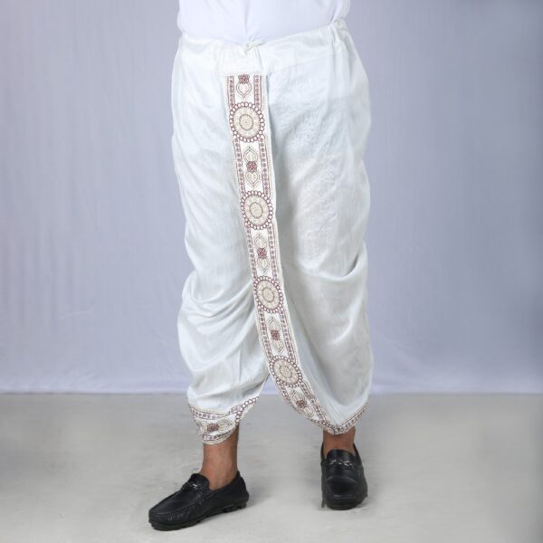 Mens White Color Sofura Silk Dhoti-2742D