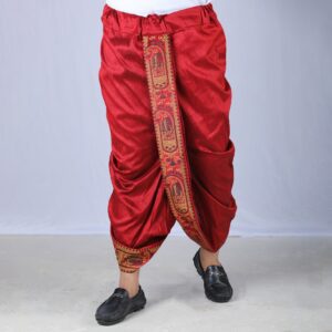 Mens Maroon Color Sofura Silk Dhoti-2744D