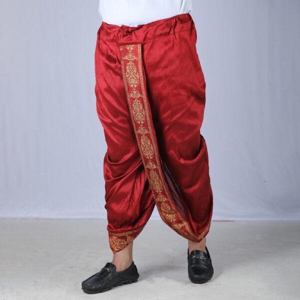 Mens Maroon Color Sofura Silk Dhoti-2751D